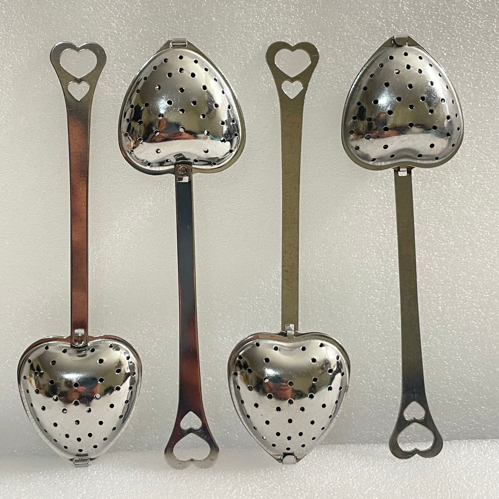 HSKOTEA Heart Tea Infuser Set 4pc Stainless Steel Long Handle Steeper